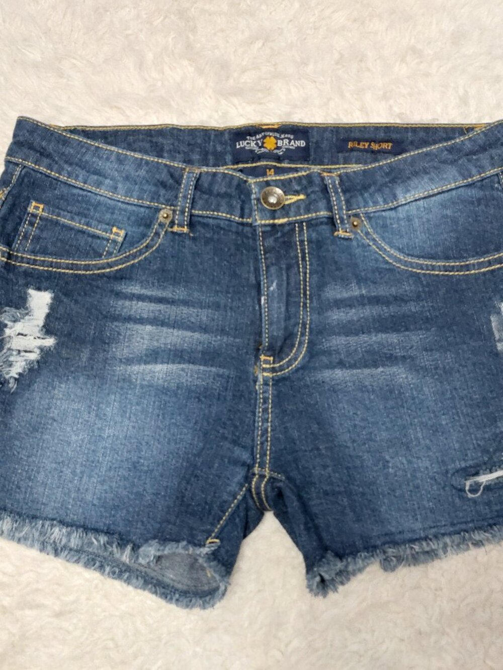 Lucky Brand Girl's Blue Riley Denim Distressed Shorts Size 14